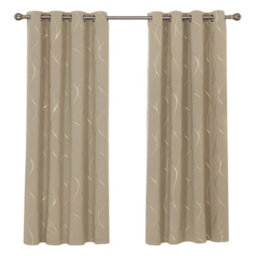 Deconovo Eyelet Room Darkening Curtains, Gold Wave Foil Printed Curtains, Energy Saving Curtains, W46 X L90 Inch, Taupe, 1 Pair - thumbnail 1