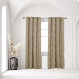 Deconovo Eyelet Room Darkening Curtains, Gold Wave Foil Printed Curtains, Energy Saving Curtains, W46 X L90 Inch, Taupe, 1 Pair - thumbnail 3
