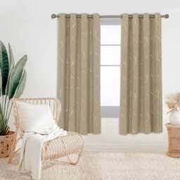 Deconovo Eyelet Room Darkening Curtains, Gold Wave Foil Printed Curtains, Energy Saving Curtains, W46 X L90 Inch, Taupe, 1 Pair - thumbnail 2