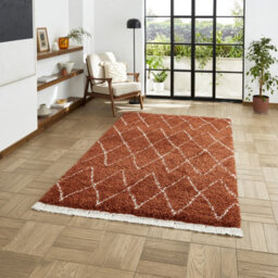 Rust Geometric Shaggy Rug, Stain-Resistant 45mm Thick Modern Rug For Bedroom, Living Room, & Dining Room-120Cm X 170Cm - thumbnail 1