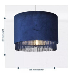 Set Of 2 Modern Velvet Navy Tassel Ceiling Light Shade Easy Fit Pendants - thumbnail 2