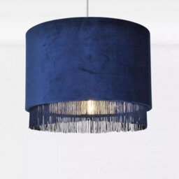 Set Of 2 Modern Velvet Navy Tassel Ceiling Light Shade Easy Fit Pendants - thumbnail 3