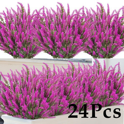 Amorly 24Pcs Rose Pink Artificial Lavender Flowers Outdoor Uv Resistant Fake Flowers No Fade Faux Plastic Plants Window Box Decorating - image 1