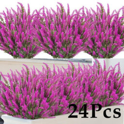 Amorly 24Pcs Rose Pink Artificial Lavender Flowers Outdoor Uv Resistant Fake Flowers No Fade Faux Plastic Plants Window Box Decorating - thumbnail 1