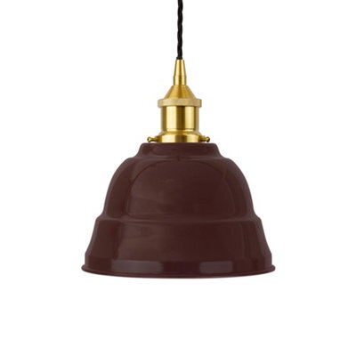 Burgundy Red Lincoln Painted Dome Pendant Light With Polished Brass Lamp Holder And Black Twisted Cable - Se Home - image 1