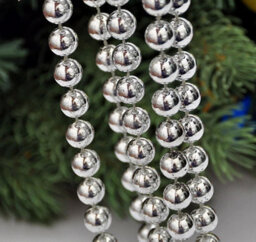 Shatchi Silver Shiny Christmas Bead Chain Metallic Beaded Garland Artificial Pearls Tinsel For Christmas Tree Hanging Decorations - thumbnail 2
