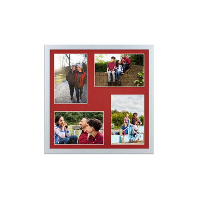 AK Frames 12X12 Silver Sleek Multi Photo Frame With Crimson Mount - Holds 4 Apertures (4X) 6X4 Photos - image 1