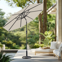 Sundaze 3M Cream Round Garden Parasol Umbrella Patio Sun Shade Canopy Crank Tilt With Base - thumbnail 1