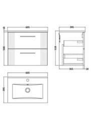 Balterley Belvide Partial Fluted 2 Drawer Wall Hung Vanity Unit With 1 Tap Hole Minimalist Basin - 600mm - Satin White - thumbnail 8