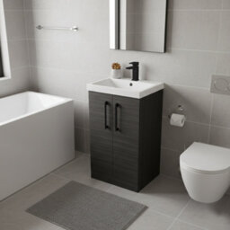 Balterley Bramshall Modern Bathroom 2 Soft Close Door & Mid-Edge Vanity Unit Basin, Charcoal Black, 500mm - thumbnail 4