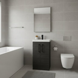 Balterley Bramshall Modern Bathroom 2 Soft Close Door & Mid-Edge Vanity Unit Basin, Charcoal Black, 500mm - thumbnail 2