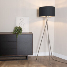 Valuelights Camden Chrome Tripod Floor Lamp With Black/silver Shade And Bulb