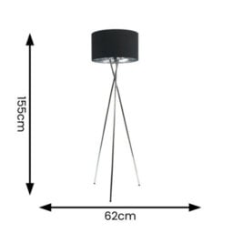 Valuelights Camden Chrome Tripod Floor Lamp With Black/silver Shade And Bulb - thumbnail 4