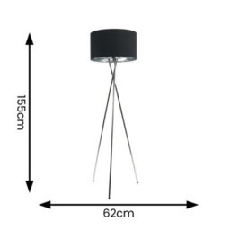 Valuelights Camden Chrome Tripod Floor Lamp With Black/silver Shade And Bulb - thumbnail 5