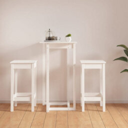 Berkfield Rustic 3 Piece Bar Set White Solid Wood Pine - thumbnail 2