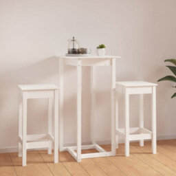Berkfield Rustic 3 Piece Bar Set White Solid Wood Pine - thumbnail 3