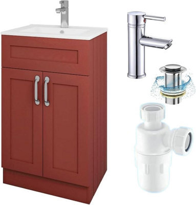 Belofay Terracotta 500mm Freestanding Bathroom Vanity Unit With Basin With 1 Tap Hole, Trap And Waste - image 1