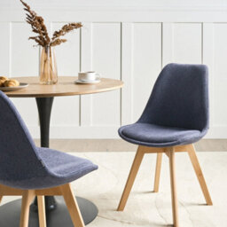 Beliani Set Of 2 Dark Blue Upholstered Dining Chairs With Beechwood Legs - Modern, Elegant - thumbnail 2