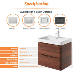 Plum&clay Eden Redwood Wall Hung Vanity Unit With Resin Basin (W)600mm - thumbnail 7