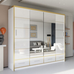 Sliding Wardrobes 4 u LTD Sliding Wardrobes 4U Cardiff High Gloss Mirror Sliding Door Wardrobe In 3 Colors And 2 Sizes (White&gold, W2030mm H2200mm)