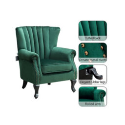 Living And Home Green Vintag Armchair With Rubberwood Legs, 90Cm H - thumbnail 3
