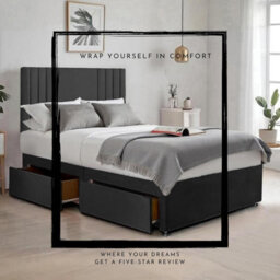 Black Plush Sawana 4Ft Small Double Bed With 20 Inch Headboard With Mattress And 2Drawers - thumbnail 3