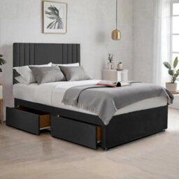 Black Plush Sawana 4Ft Small Double Bed With 20 Inch Headboard With Mattress And 2Drawers - thumbnail 1