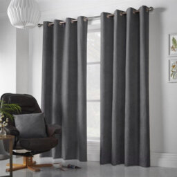 Luxury Living Velvet Chenille Eyelet Curtains Ready Made Pair Slate