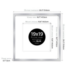 "19X19"" Silver Picture Frame - 19X19"" Square Frame With 16X16"" Mount For 19X19""/16X16"" Pictures Classic Style Wall Art, 1 Pack" - thumbnail 2