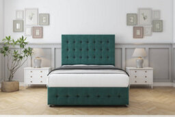 "Sloomy Berlin Emerald Plush Divan Bed Base 2 Drawers Left Side-26"" Strutted Headboard & 12"" Footboard 4' Small Double" - thumbnail 2