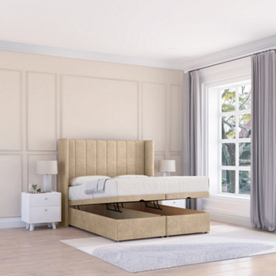 "Sloomy Falcon Almond Conistan 4Ft Ottoman Bed End Opening With Sprung Memory Mattress & 54"" Headboard-Small Double" - image 1