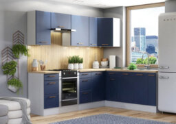 Impact Furniture Corner Kitchen Cabinets Set Complete 11 Units L Shaped 250 X 200Cm Dark Navy Blue Cupboards Diy Nora