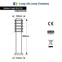 Long Life Lamps Company Modern Outdoor Bollard Light Stainless Steel Opaque Diffuser Zlc316K - thumbnail 2