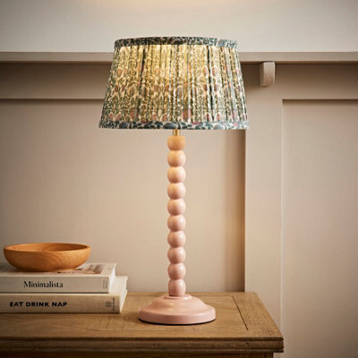 Valuelights Bobbin Pastel Pink Table Lamp With Floral Pleated Shade - image 1