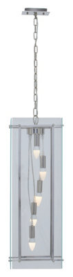 Orsina 5 Bulb Pendant Light, Industrial Farmhouse Rectangular Ceiling Fixture, Clear Glass Shade With Nickel Finish - image 1