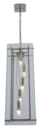 Orsina 5 Bulb Pendant Light, Industrial Farmhouse Rectangular Ceiling Fixture, Clear Glass Shade With Nickel Finish - thumbnail 3