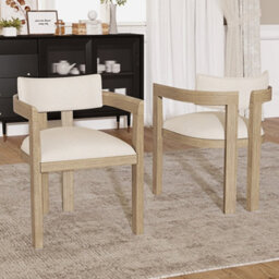 Linen Dining Chairs With Solid Wood Legs, Natural Colour, Set Of 4 - thumbnail 3