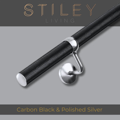 Stiley Living Carbon Black Woodgrain Effect/chrome Stair Handrail Kit 2.4M, Wall Mounted Banister Rail, 10Yr Guarantee - image 1