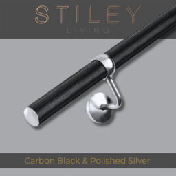 Stiley Living Carbon Black Woodgrain Effect/chrome Stair Handrail Kit 2.4M, Wall Mounted Banister Rail, 10Yr Guarantee - thumbnail 1