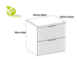 Impact Furniture Vanity Wall Hung Unit With Basin 800mm Black Countertop Worktop Bathroom Drawer Cabinet Ribbed Fluted Adel - thumbnail 7