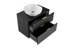 Impact Furniture Vanity Wall Hung Unit With Basin 800mm Black Countertop Worktop Bathroom Drawer Cabinet Ribbed Fluted Adel - thumbnail 5