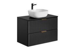 Impact Furniture Vanity Wall Hung Unit With Basin 800mm Black Countertop Worktop Bathroom Drawer Cabinet Ribbed Fluted Adel - thumbnail 4