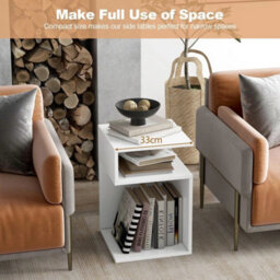 S Shaped Bedside Table Contemporary Side Table Couch End Table W/ 2 Open - thumbnail 3