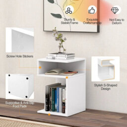 S Shaped Bedside Table Contemporary Side Table Couch End Table W/ 2 Open - thumbnail 6