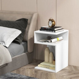 S Shaped Bedside Table Contemporary Side Table Couch End Table W/ 2 Open - thumbnail 4