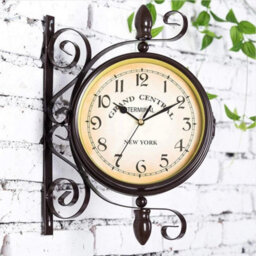 Outdoor Garden Station Wall Clock Rotate Double Sided Retro Iron Art Clocks - thumbnail 5