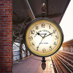 Outdoor Garden Station Wall Clock Rotate Double Sided Retro Iron Art Clocks - thumbnail 6
