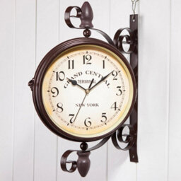 Outdoor Garden Station Wall Clock Rotate Double Sided Retro Iron Art Clocks - thumbnail 4