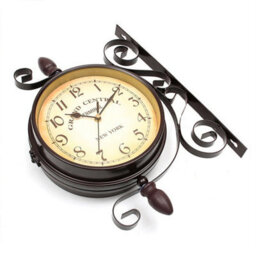 Outdoor Garden Station Wall Clock Rotate Double Sided Retro Iron Art Clocks - thumbnail 1