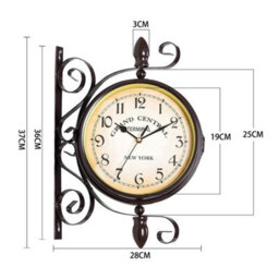 Outdoor Garden Station Wall Clock Rotate Double Sided Retro Iron Art Clocks - thumbnail 2